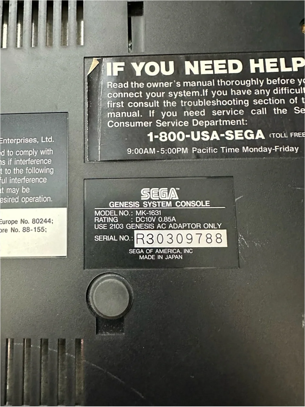 Sega Genesis Model 1 Console Model MK-1631 + King of the Monsters Game Untested